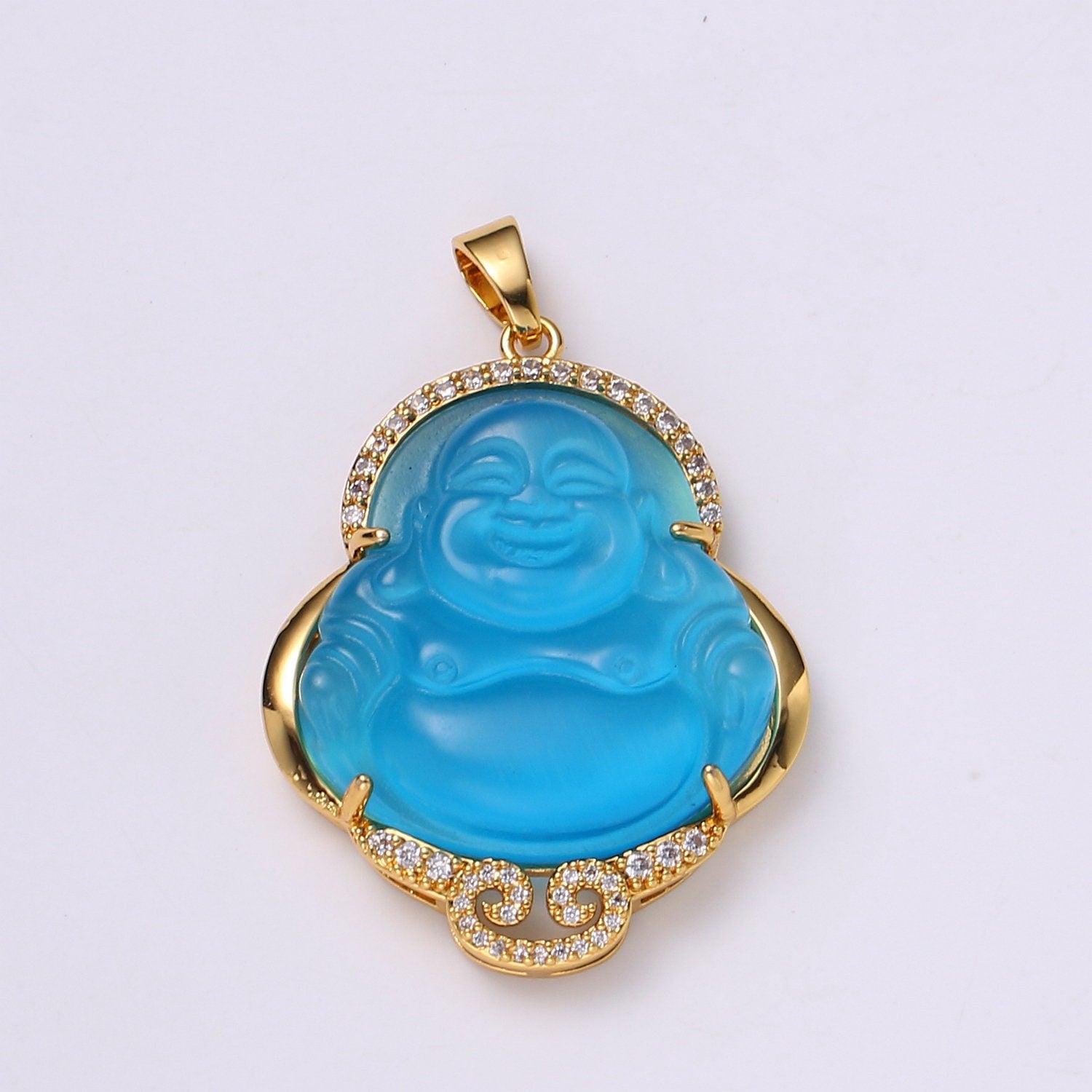 14k Gold Filled Buddha Pendant for Necklace Laughing Buddha Charm Green Buddha Charm for Statement Necklace Religious Jewelry