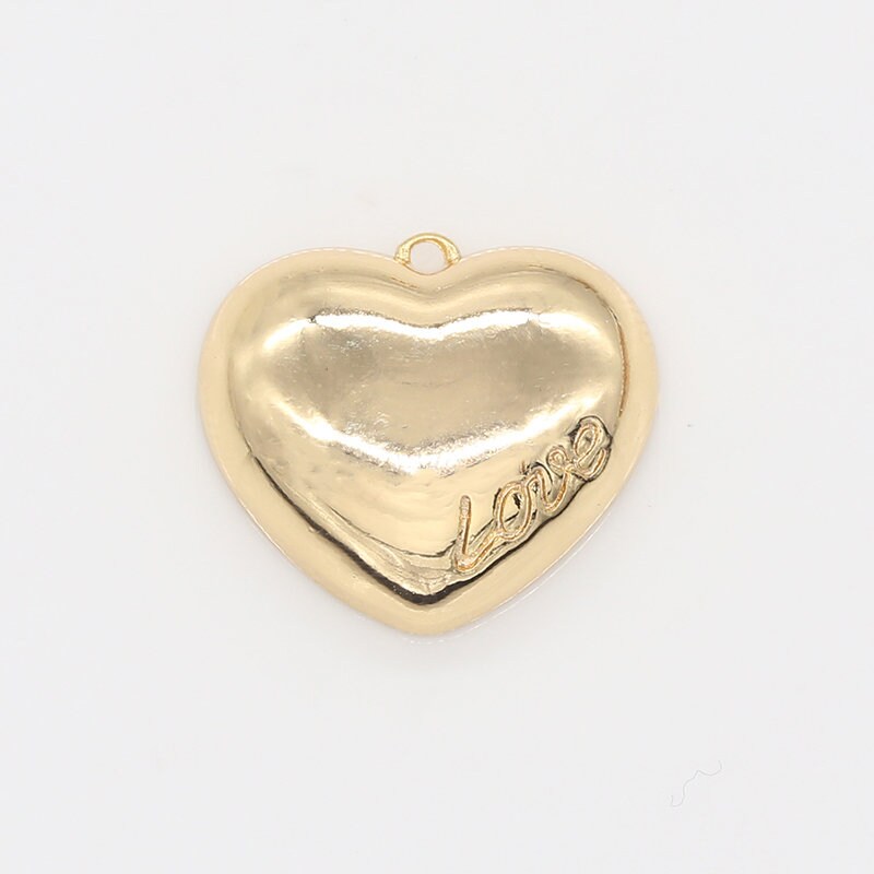 Small Heart Charm - LOVE Dainty Gold Mini Heart Add On Charm - Half Dome Dainty Heart - Love Inspired Gold Heart Pendant, -698