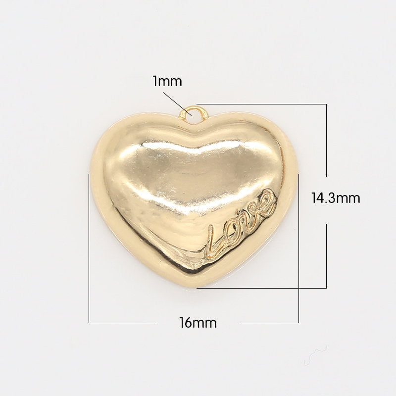 Small Heart Charm - LOVE Dainty Gold Mini Heart Add On Charm - Half Dome Dainty Heart - Love Inspired Gold Heart Pendant, -698