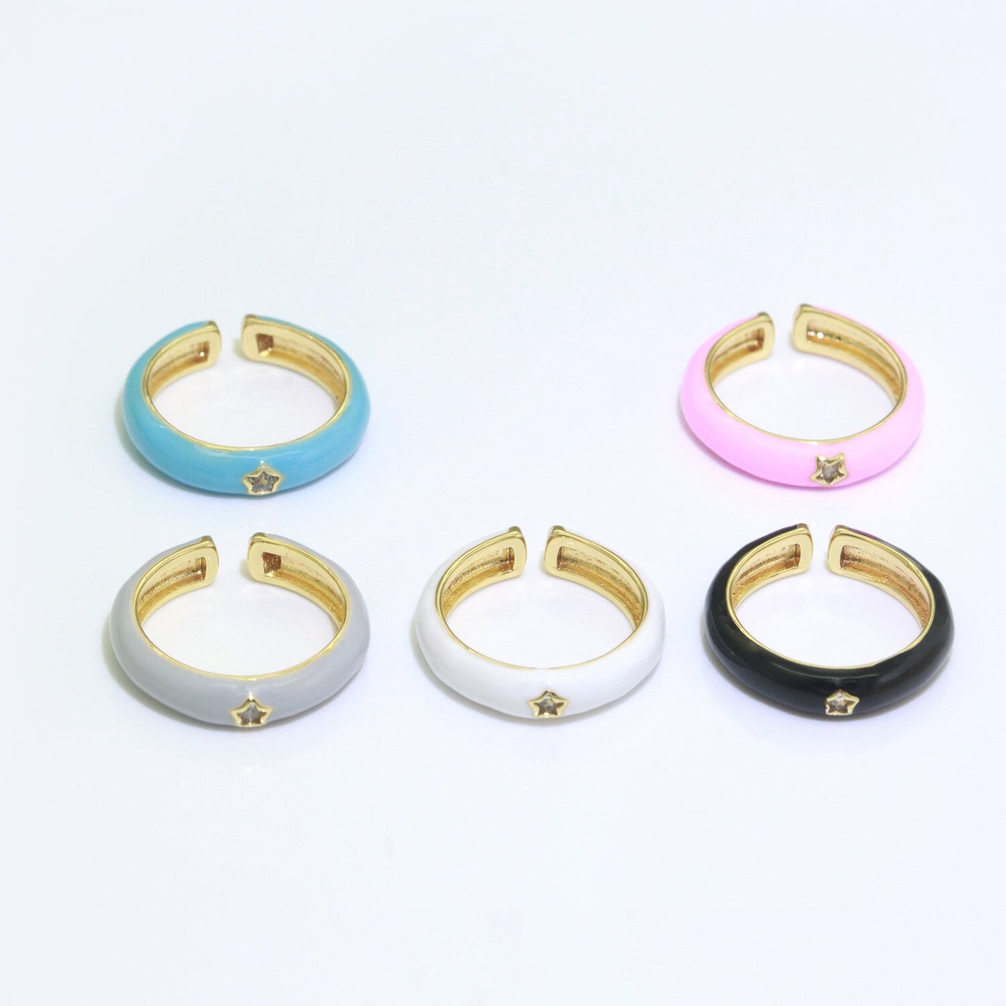 Stacking Enamel Bands Star Ring White Black Blue Teal Band Ring Colorful Jewelry Gold Filled Open Adjustable Ring For Gift