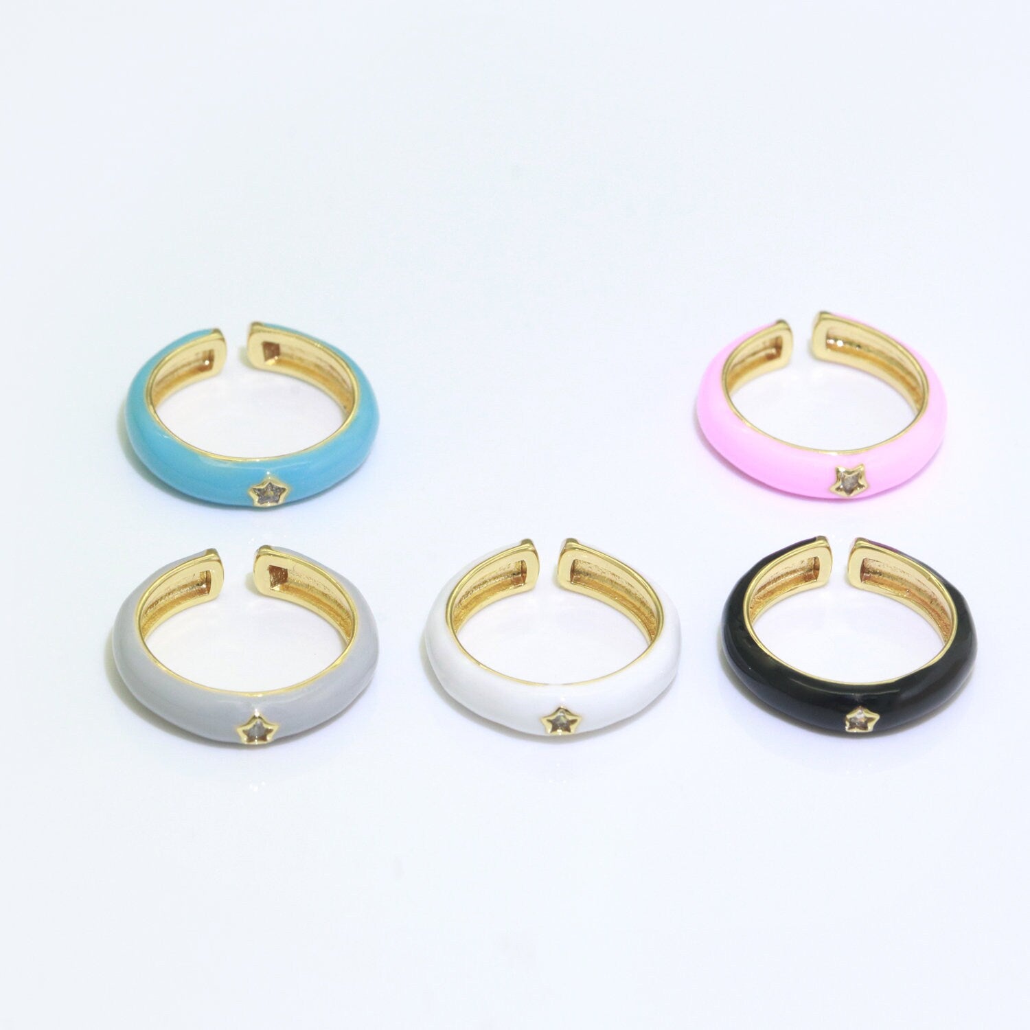 Stacking Enamel Bands Star Ring White Black Blue Teal Band Ring Colorful Jewelry Gold Filled Open Adjustable Ring For Gift