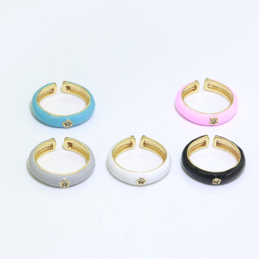 Stacking Enamel Bands Star Ring White Black Blue Teal Band Ring Colorful Jewelry Gold Filled Open Adjustable Ring For Gift