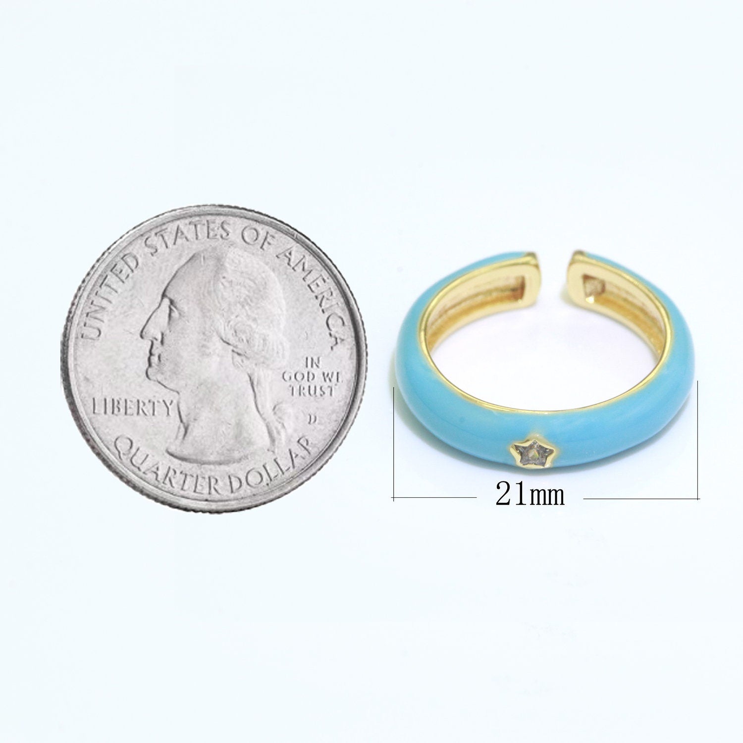 Stacking Enamel Bands Star Ring White Black Blue Teal Band Ring Colorful Jewelry Gold Filled Open Adjustable Ring For Gift