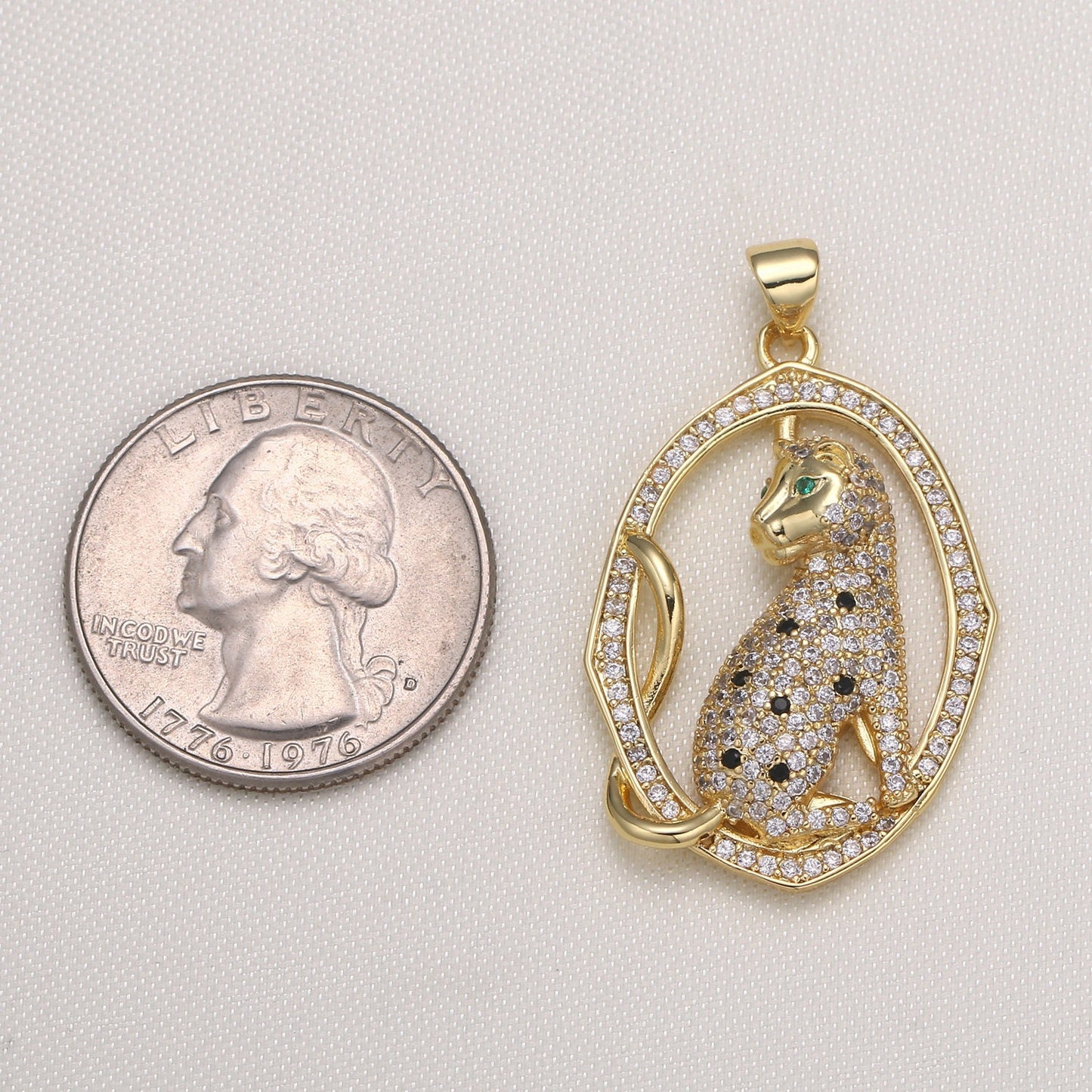 1pc Gold Cheetah Micro Pave Pendant , Cubic Zirconia King of Animals Pendant Charm, Cat Charm For DIY Jewelry, -591