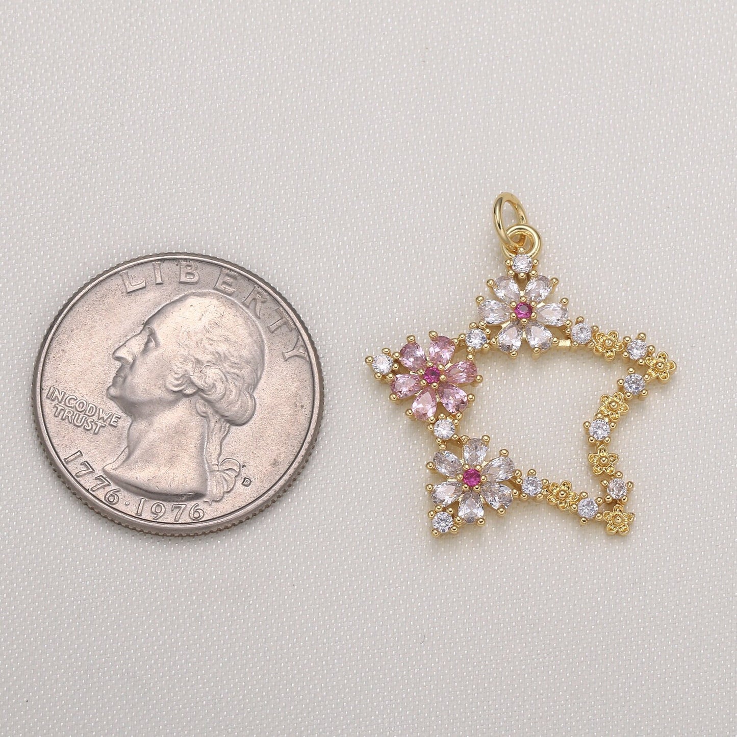 Gold Micro Pave CZ Star Charm, Cubic Flower CZ Pendant, Wreath of gold flower Pendant, Celestial Jewelry -589