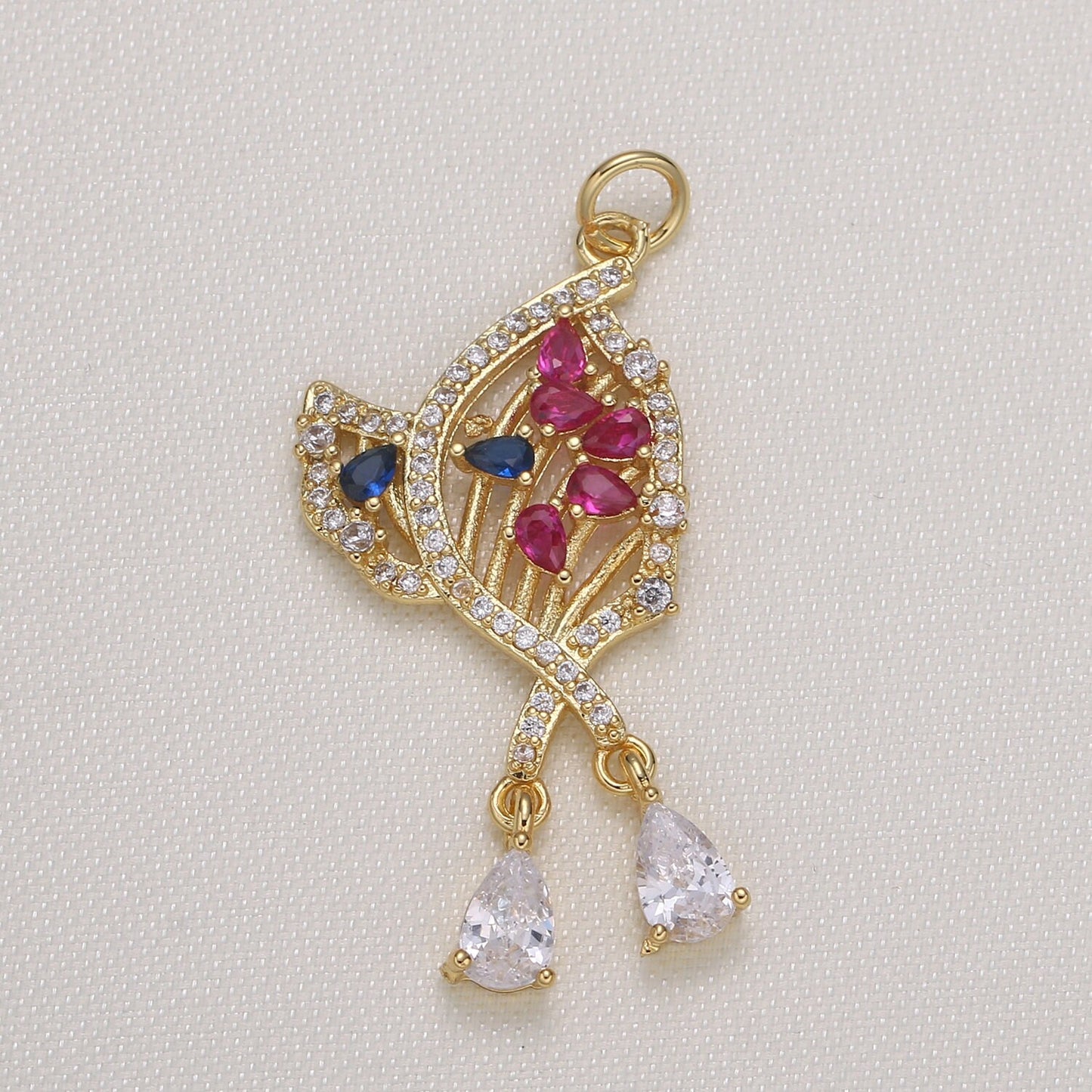 Gold Micro Pave CZ Bouquet Charm, Cubic Flower CZ Pendant, Pear Cut Cubic flower Pendant, Fashion Jewelry -585