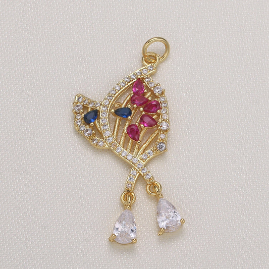Gold Micro Pave CZ Bouquet Charm, Cubic Flower CZ Pendant, Pear Cut Cubic flower Pendant, Fashion Jewelry -585
