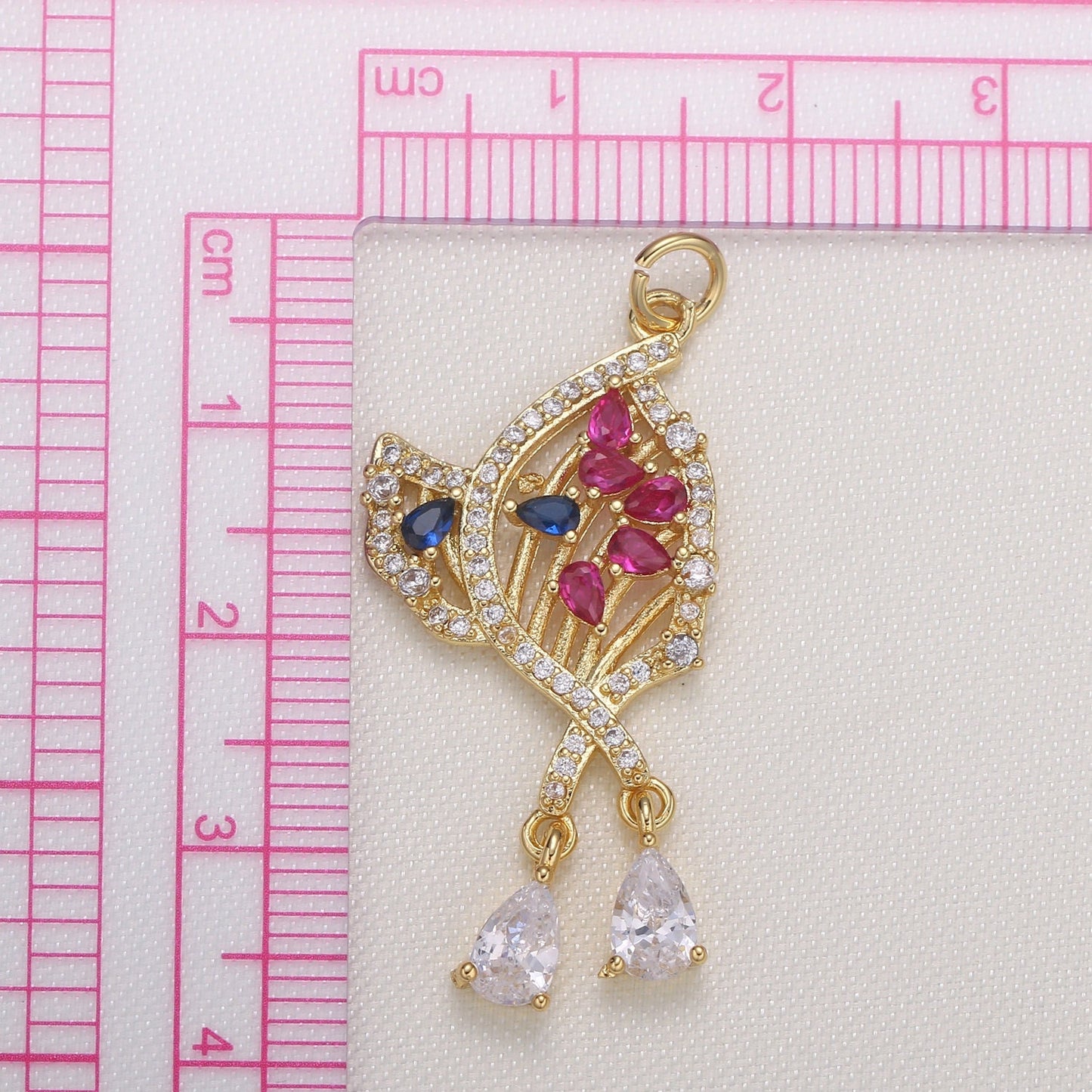 Gold Micro Pave CZ Bouquet Charm, Cubic Flower CZ Pendant, Pear Cut Cubic flower Pendant, Fashion Jewelry -585