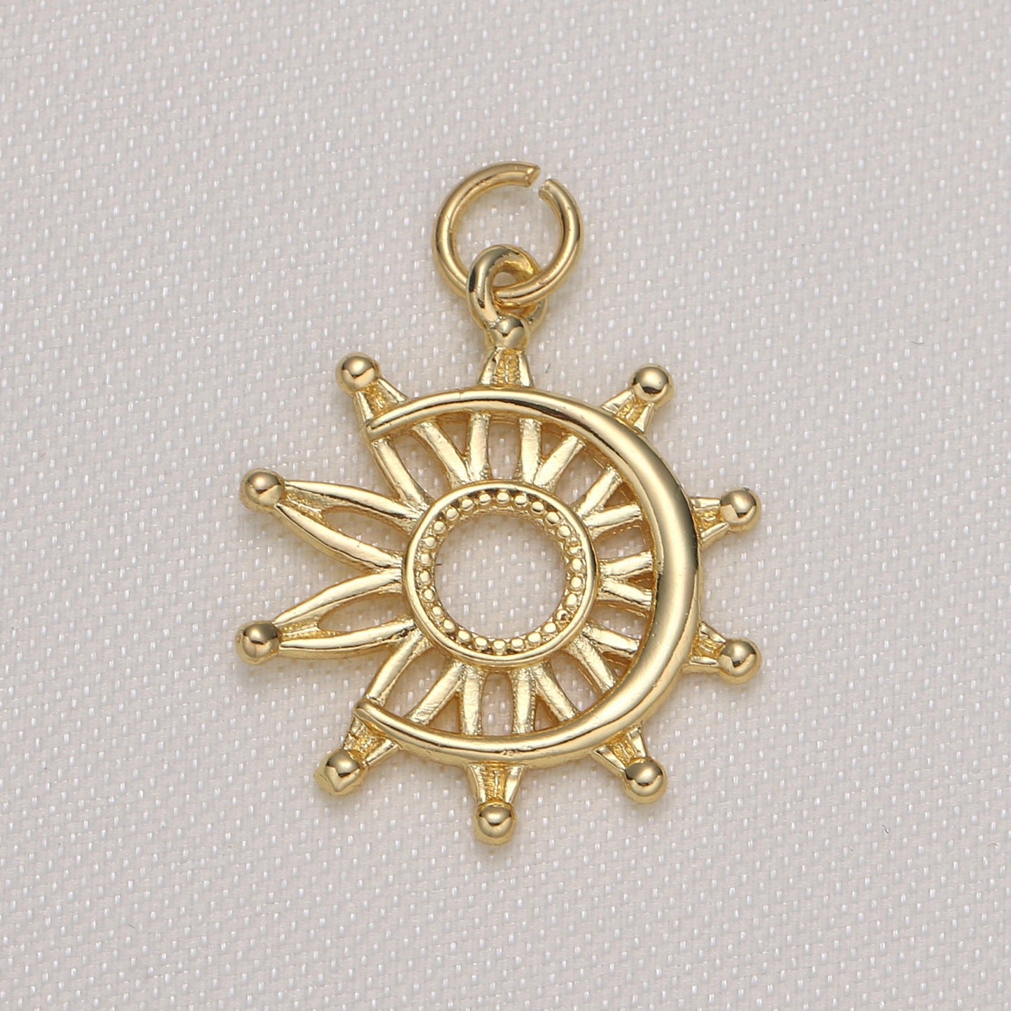 Mini Sun Charms Gold Sun Ray Burst Charms. Gold Cresent Moon, Designer's Jewelry Supplies. DIY Craft Supplies. Craft Supplies -583