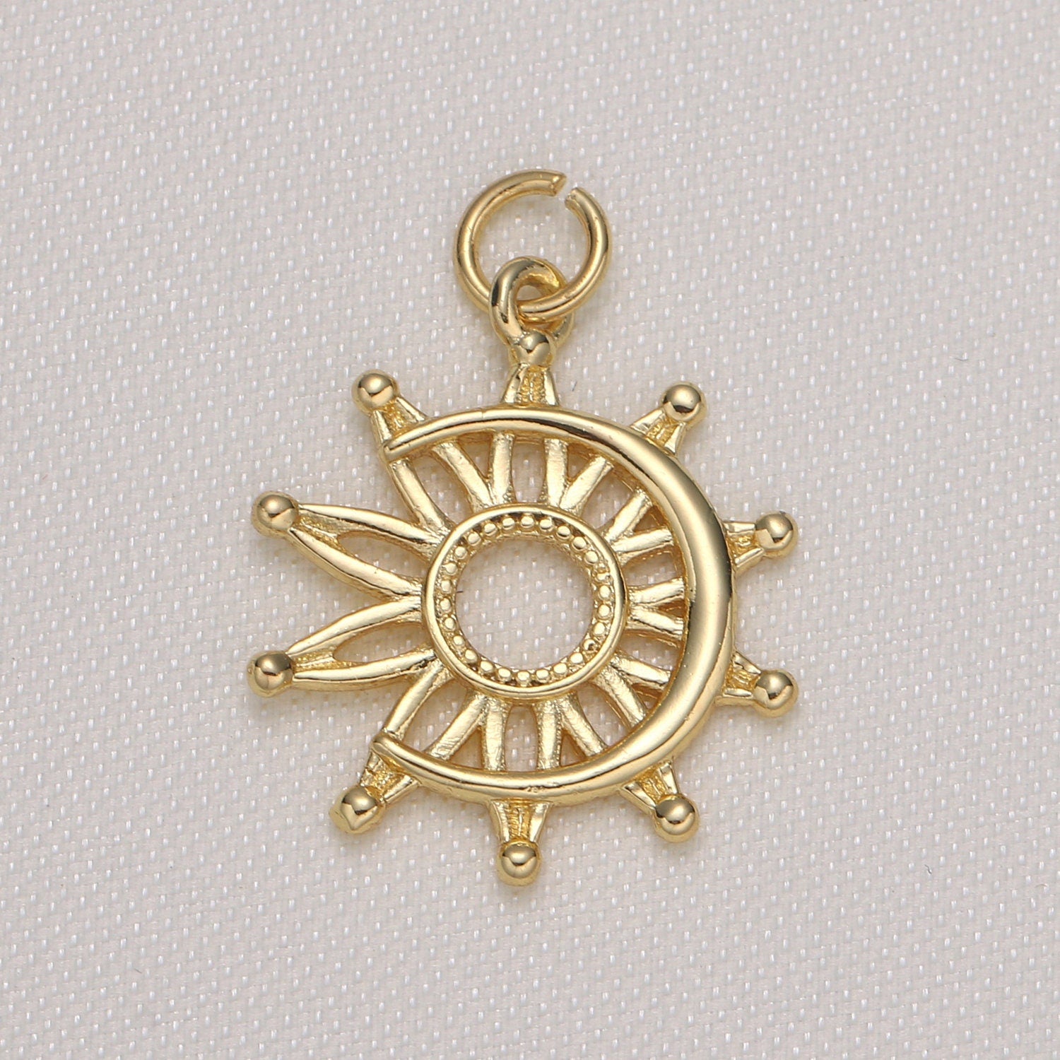 Mini Sun Charms Gold Sun Ray Burst Charms. Gold Cresent Moon, Designer's Jewelry Supplies. DIY Craft Supplies. Craft Supplies -583