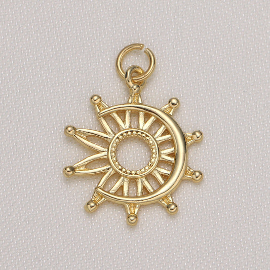 Mini Sun Charms Gold Sun Ray Burst Charms. Gold Cresent Moon, Designer's Jewelry Supplies. DIY Craft Supplies. Craft Supplies -583
