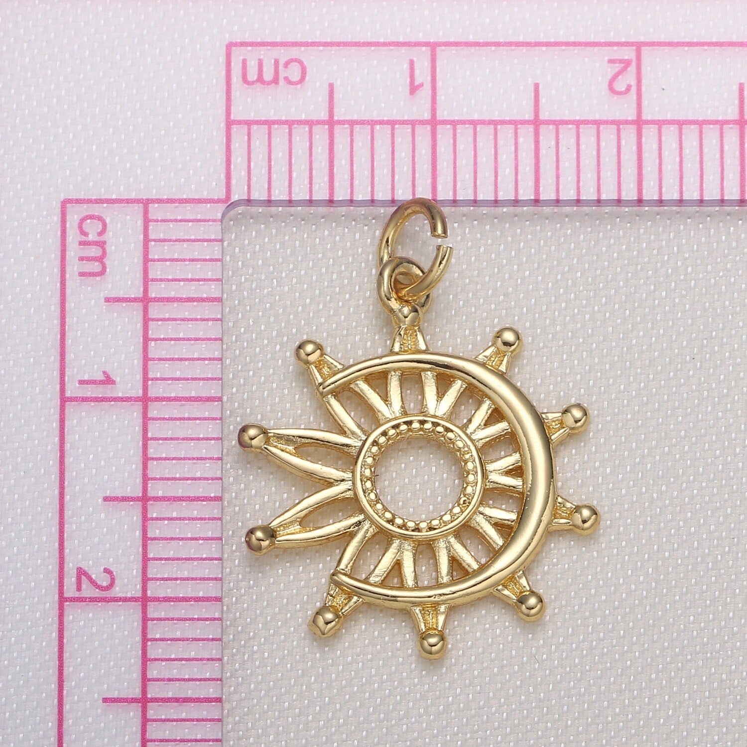 Mini Sun Charms Gold Sun Ray Burst Charms. Gold Cresent Moon, Designer's Jewelry Supplies. DIY Craft Supplies. Craft Supplies -583