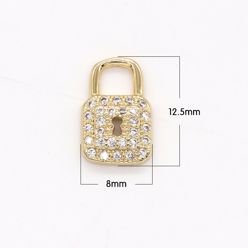 Star Micro Pave Gold Padlock Charms, Mini Lock Charms, Padlock Pendant, CZ Lock Charm Pendant, Padlock Necklace Bracelet Earring Charm, 783