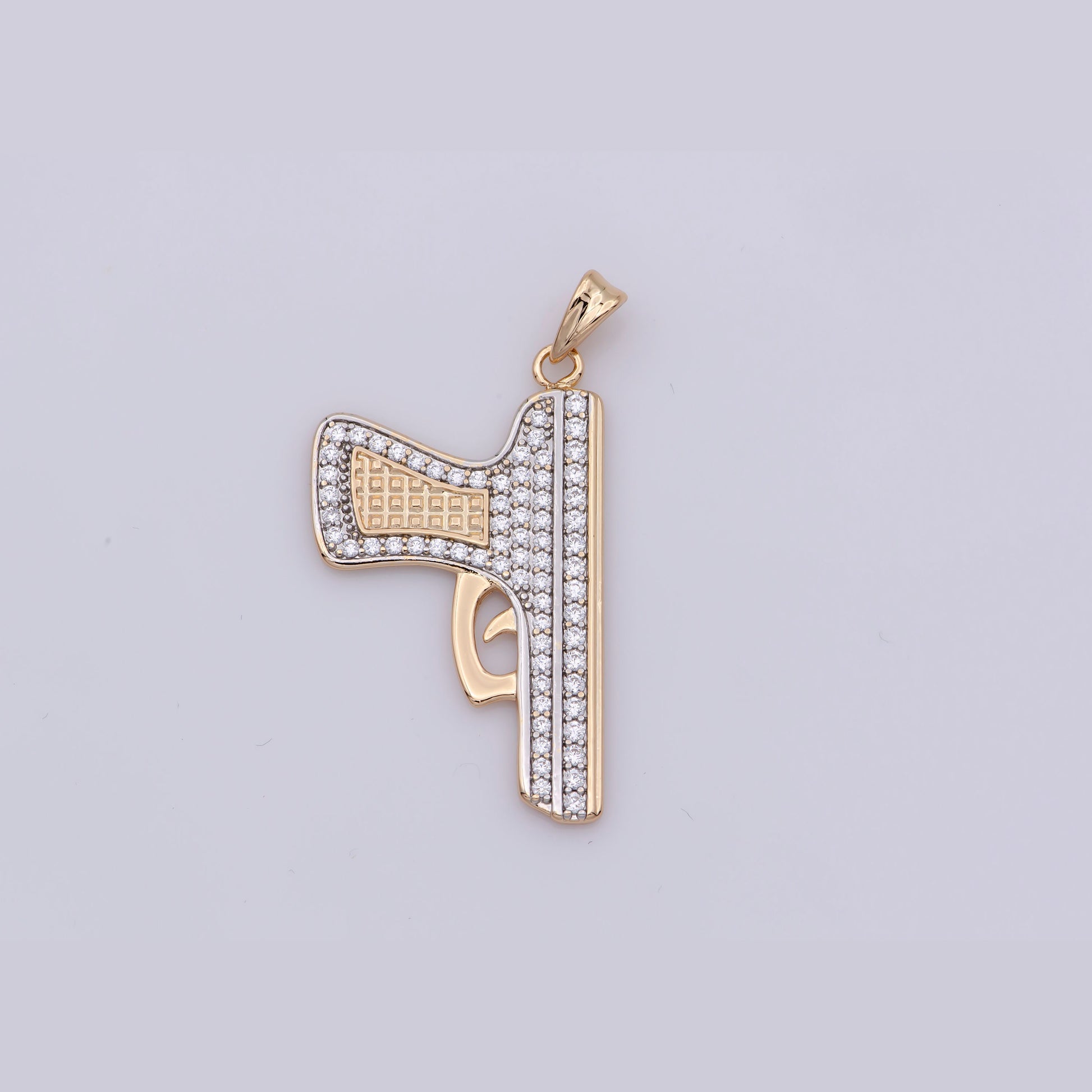 Iced Out Bling GoldPistol Pendant For Necklace Cubic Gun Charm Micro Pave Charm Statement Jewelry Making Supplies Supply, LE0-995