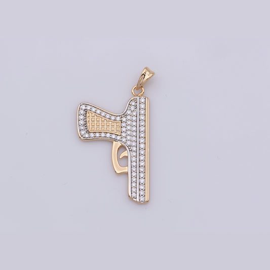 Iced Out Bling GoldPistol Pendant For Necklace Cubic Gun Charm Micro Pave Charm Statement Jewelry Making Supplies Supply, LE0-995