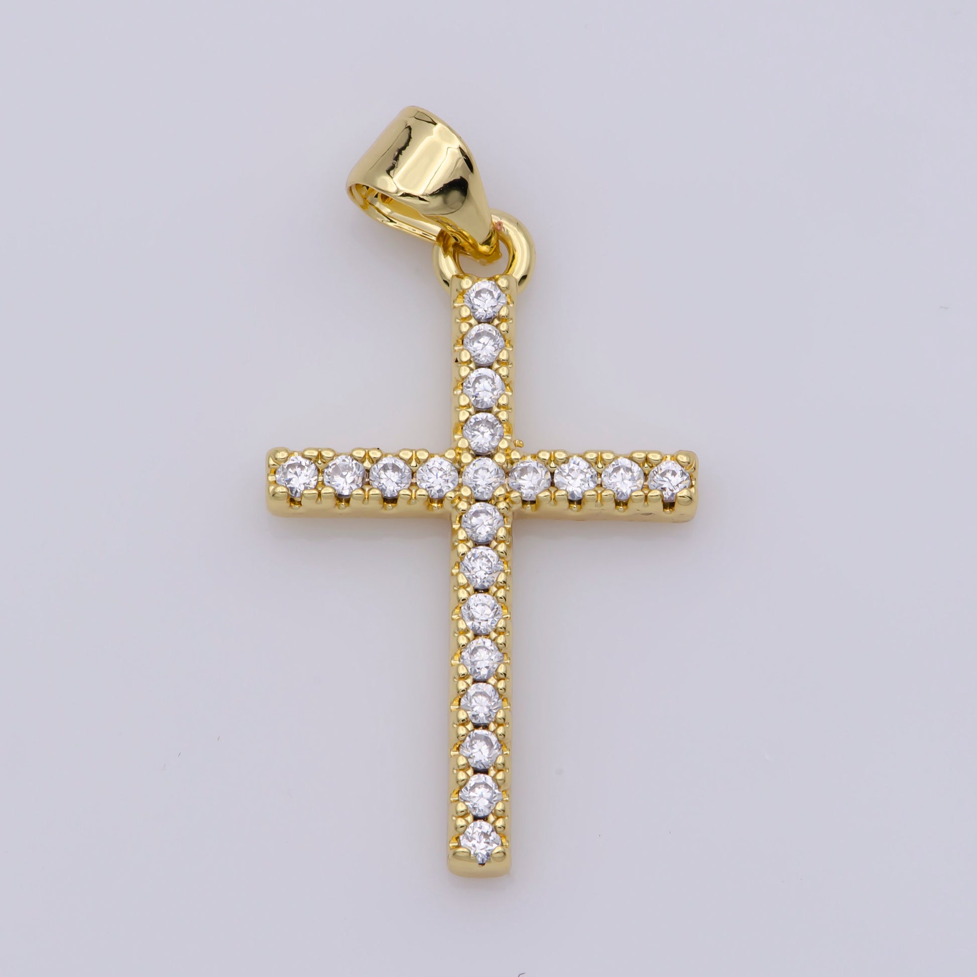 14K Gold Filled Minimalist Simple Cross Micro Pave Cubic Zirconia Necklace Pendant Bracelet Earring Charm Component for Religious Jewelry