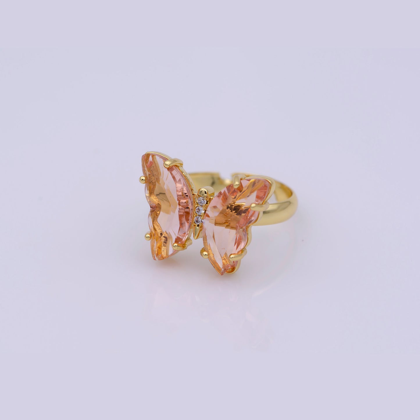 Dainty Butterfly Ring, Adjustable Gold Ring, Pink Cz Mariposa Ring, Animal Lover for Statement jewelry Stackable Everday Wear