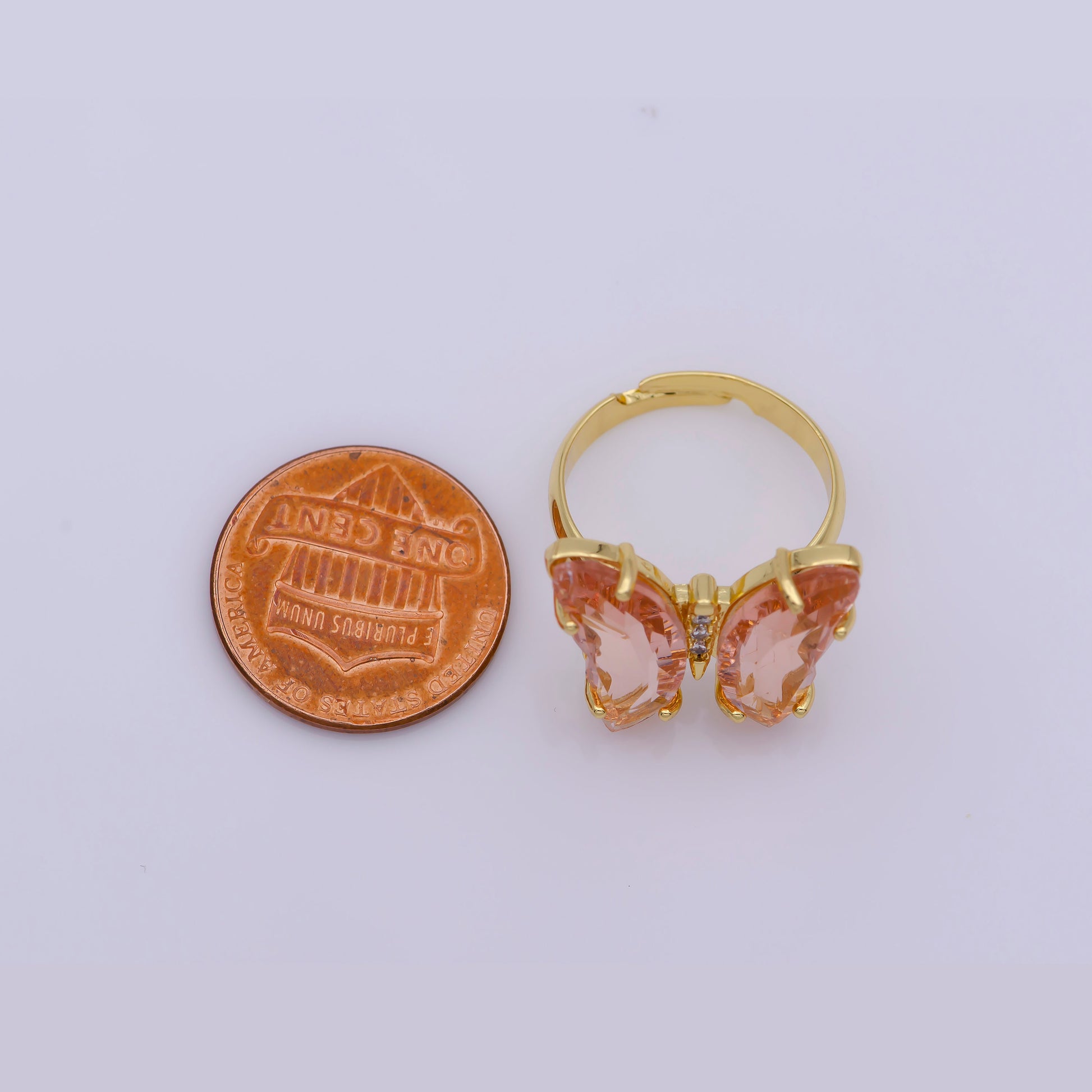 Dainty Butterfly Ring, Adjustable Gold Ring, Pink Cz Mariposa Ring, Animal Lover for Statement jewelry Stackable Everday Wear