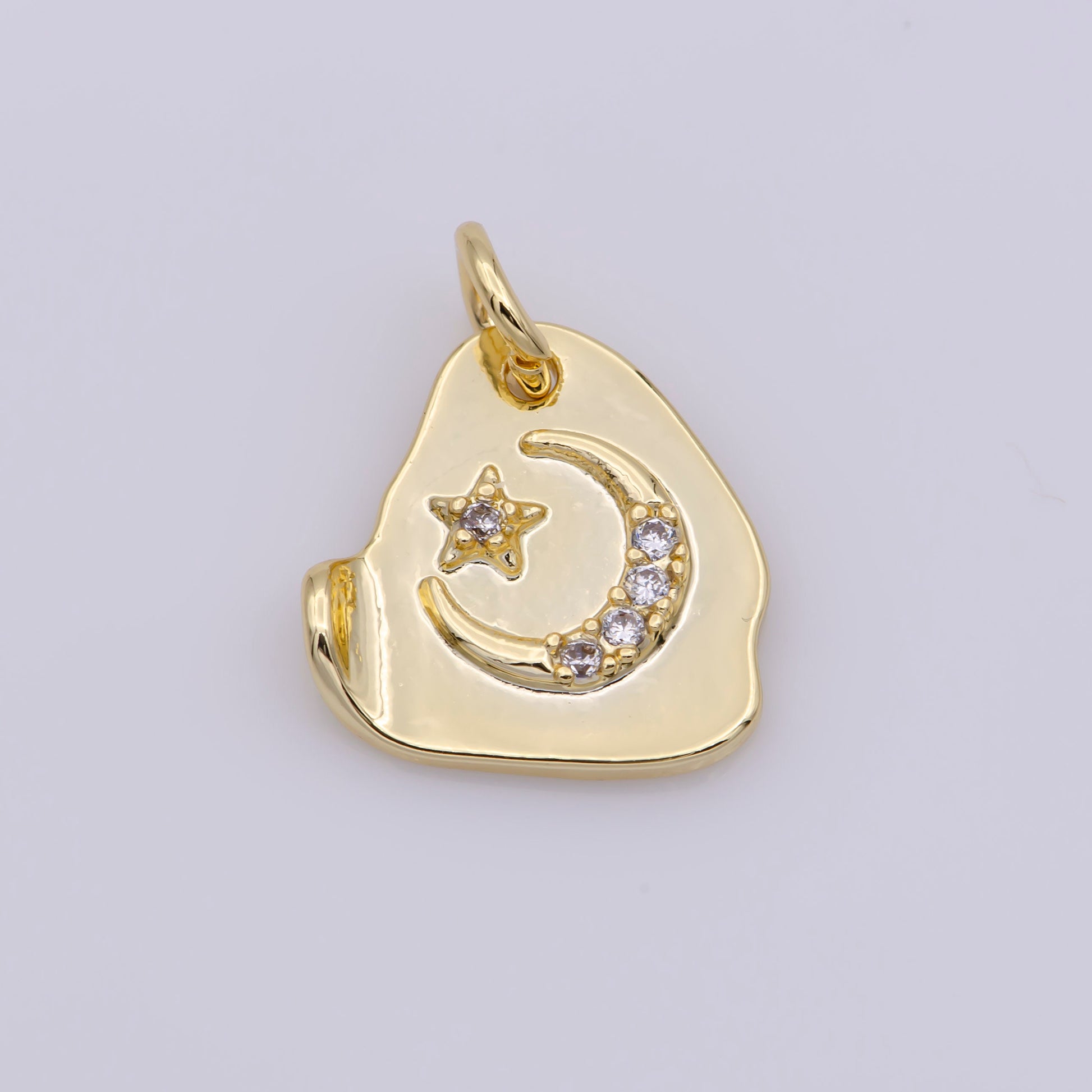 Dainty Gold Filled Moon and Star Triangle Charm, Gold Crescent Moon Pendant Celestial Jewelry Gold Geometric Charm Necklace Earring Bracelet