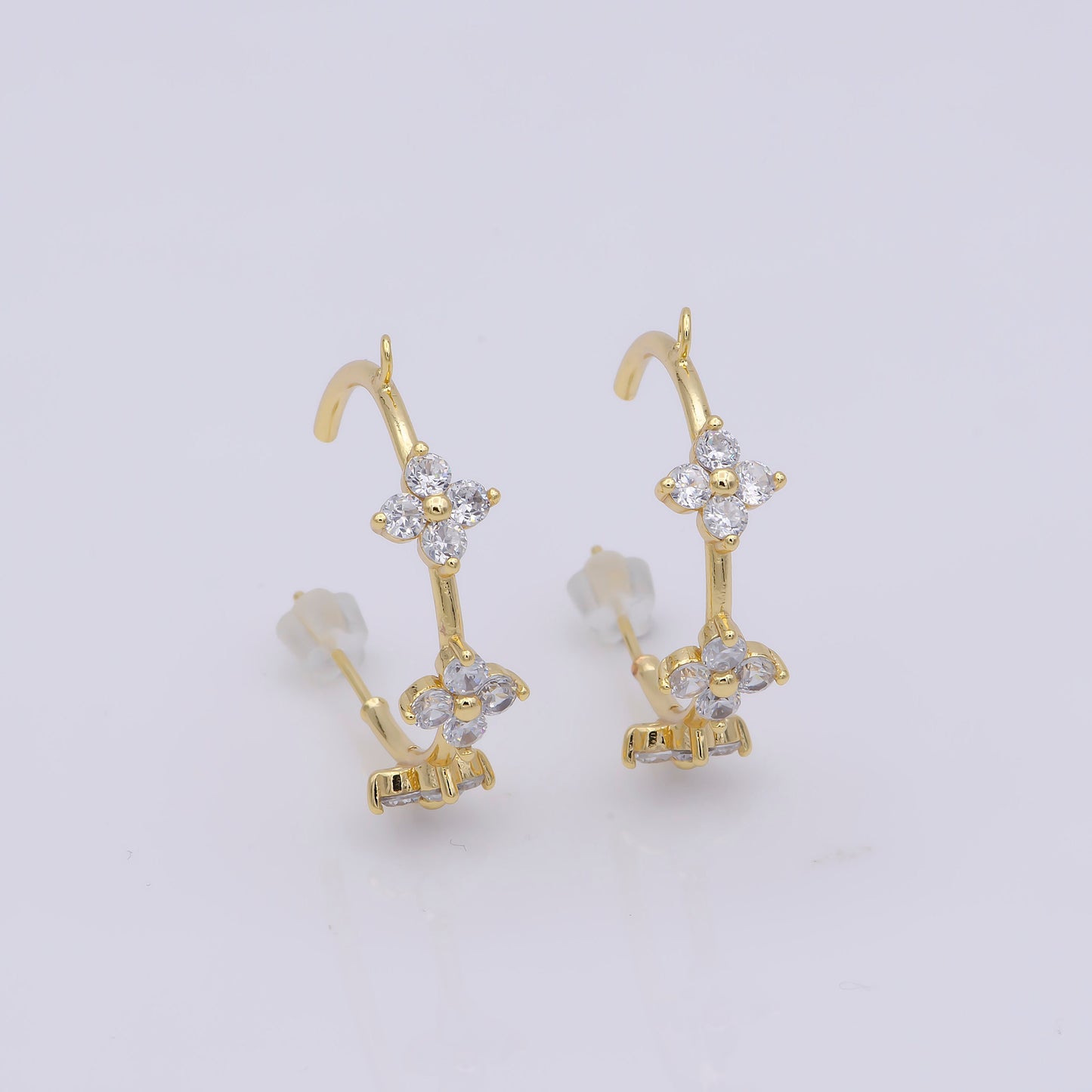 Gold Flower Patch Hoop Earring Open Link Earring for charm for Earring Making Supply Component