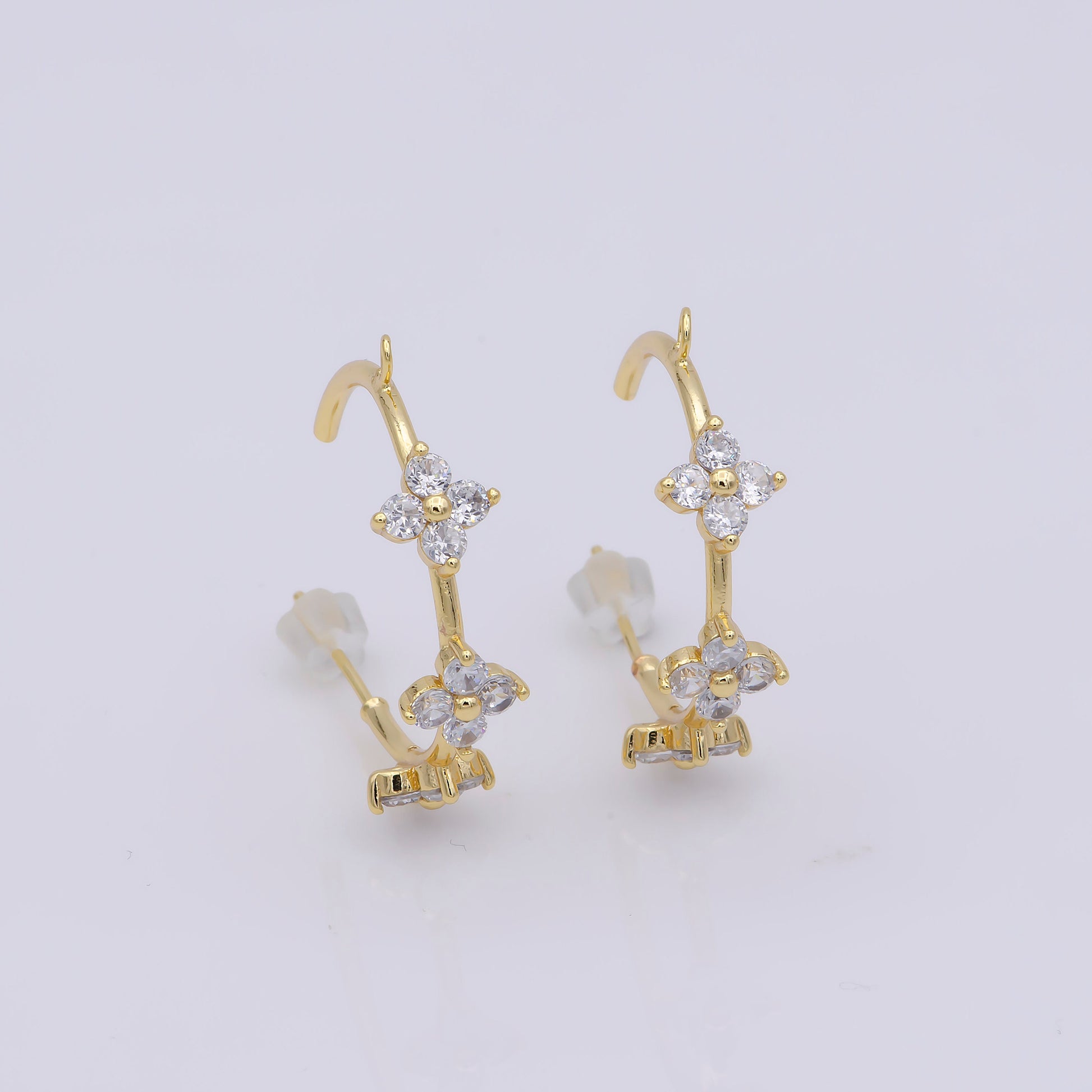 Gold Flower Patch Hoop Earring Open Link Earring for charm for Earring Making Supply Component