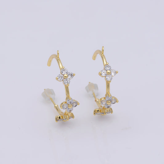 Gold Flower Patch Hoop Earring Open Link Earring for charm for Earring Making Supply Component