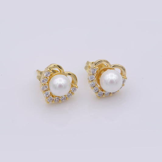 14K Gold Filled tiny Heart imitation pearl stud earring Cartilage stud dainty studs, Helix stud earring for women mother grandma gift