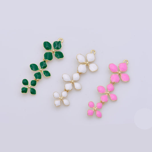 14K Gold Filled Four-Petal Flower Pendant, Enamel Flower Charm, Gold Flower Charm, Earring Necklace Making Findings 40x15mm, F-934-F-936