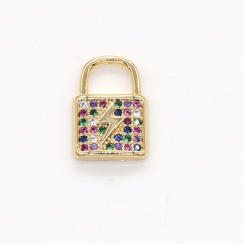 Mini Multi Color CZ Lock Charms, Micro Pave Gold Padlock Charms, Lightning Lock Pendant, Padlock Necklace Bracelet Earring Charm, 799