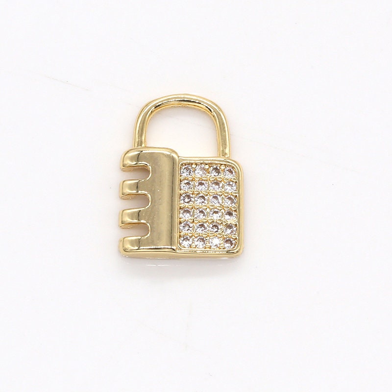 Mini Jagged CZ Lock Charms, Micro Pave Gold Padlock Charms, Square Lock Pendant, Padlock Necklace Bracelet Earring Charm, 797