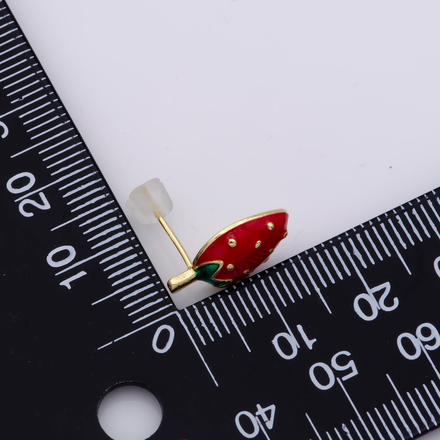Red Strawberry stud earring - Enamel Fruit stud earring - Tiny gold stud - Kawaii Stud Earring Minimalist stud earring for Jewelry Gift
