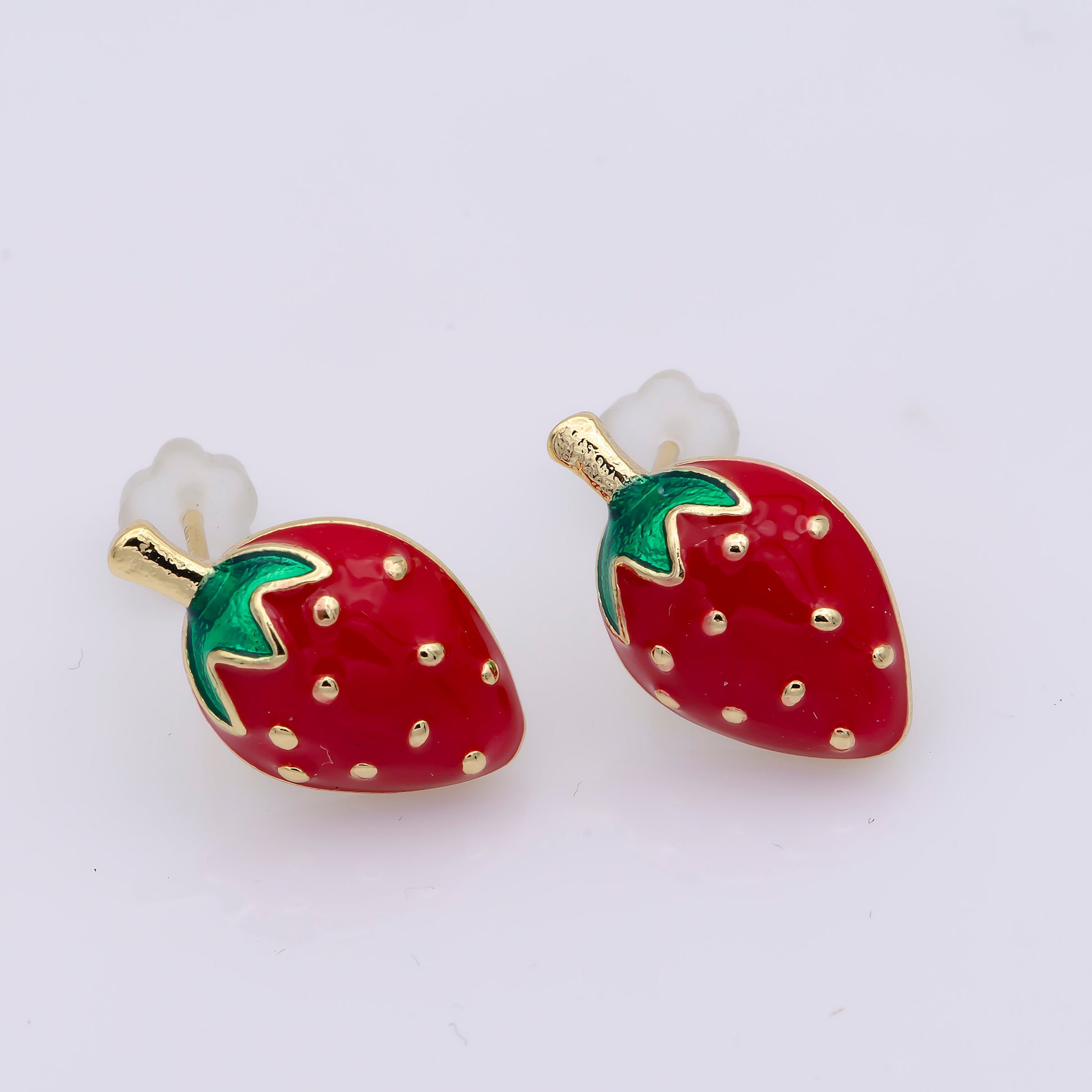 Red Strawberry stud earring - Enamel Fruit stud earring - Tiny gold stud - Kawaii Stud Earring Minimalist stud earring for Jewelry Gift