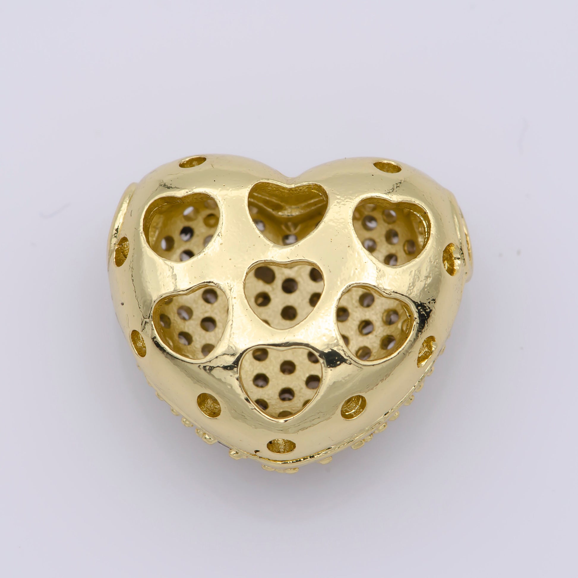 1x Heart Gold Filled Bead For Necklace , Hearts Spacer Beads, Gold Micro Pave Bead Charms, Jewelry Supply Silver Necklace Component