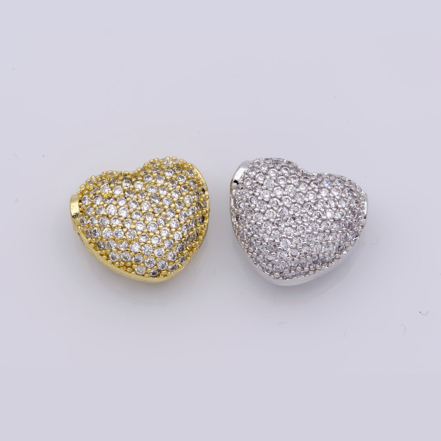 1x Heart Gold Filled Bead For Necklace , Hearts Spacer Beads, Gold Micro Pave Bead Charms, Jewelry Supply Silver Necklace Component