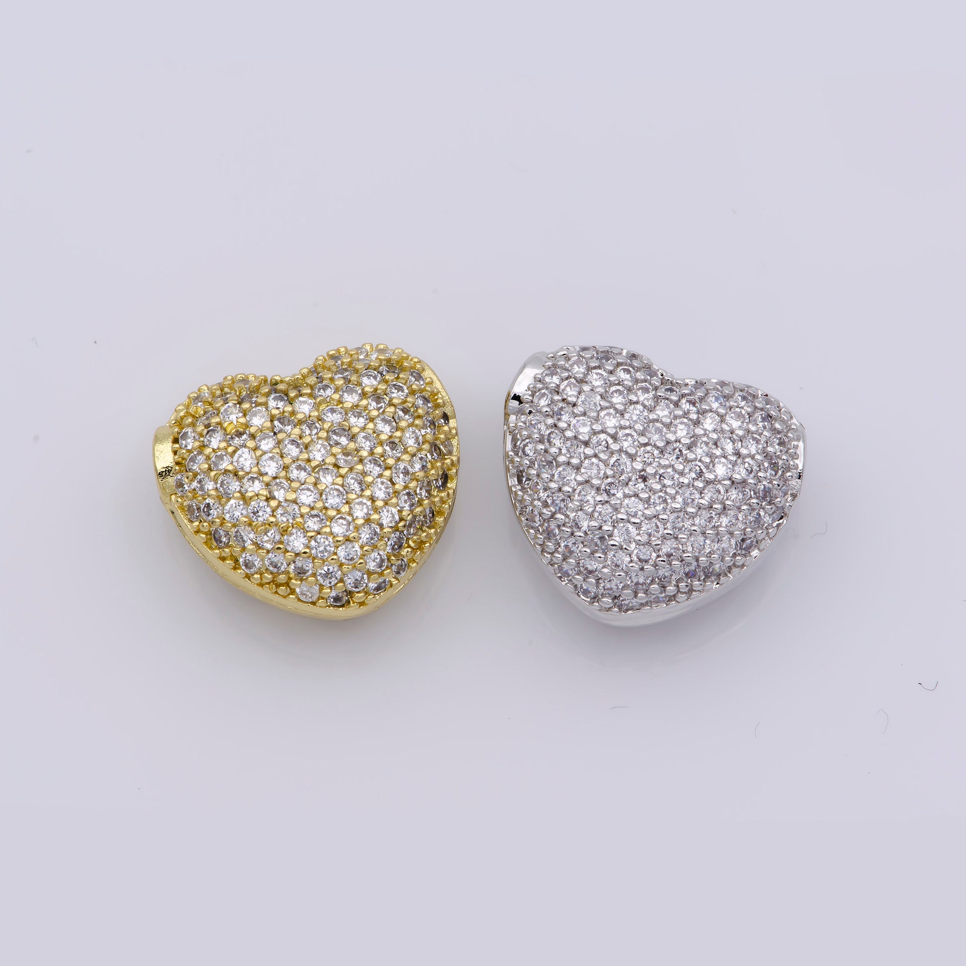 1x Heart Gold Filled Bead For Necklace , Hearts Spacer Beads, Gold Micro Pave Bead Charms, Jewelry Supply Silver Necklace Component