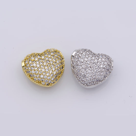 1x Heart Gold Filled Bead For Necklace , Hearts Spacer Beads, Gold Micro Pave Bead Charms, Jewelry Supply Silver Necklace Component