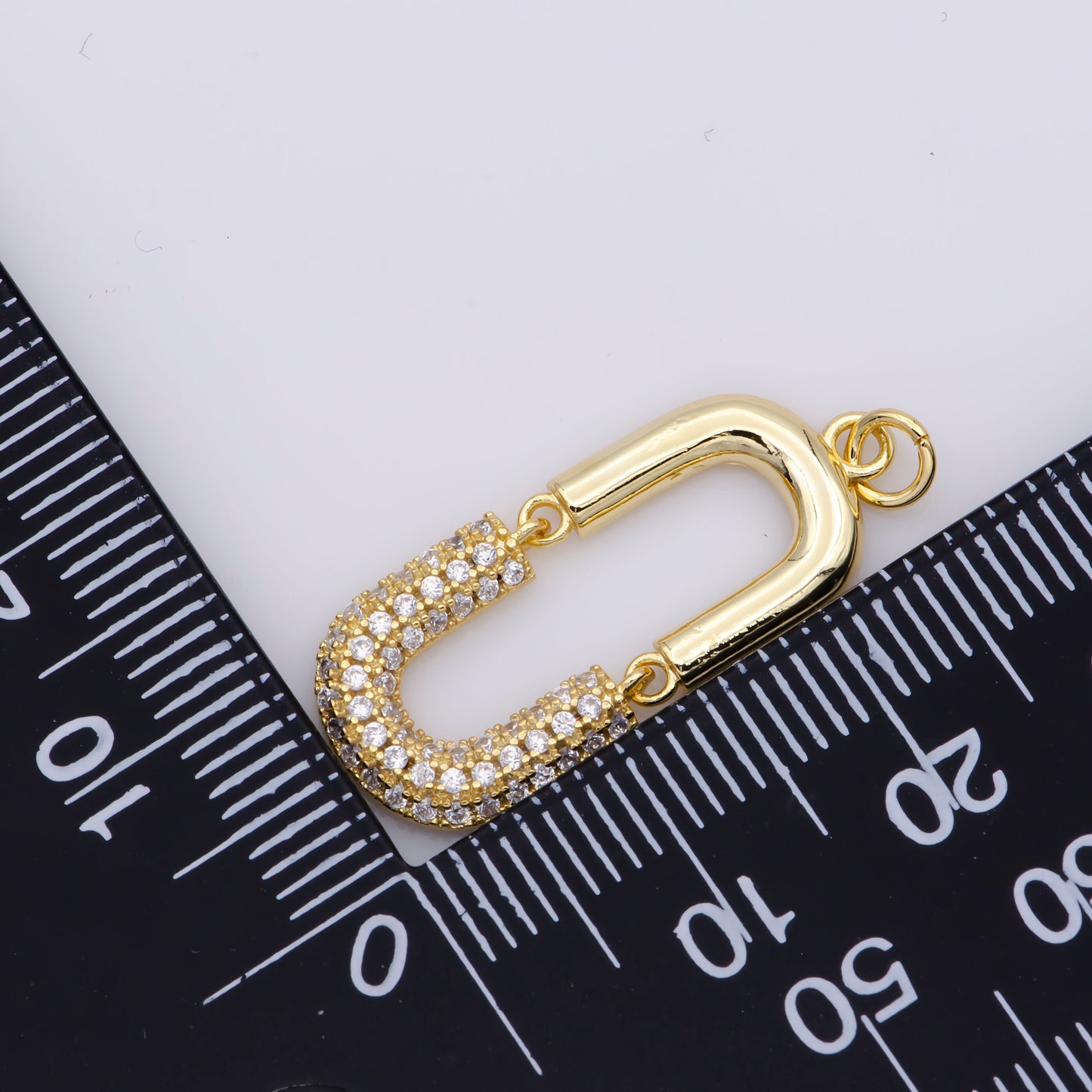Dangle U Charm Link Geometric for Earring Necklace Component Gold Cubic Zirconia Oval shaped Charm