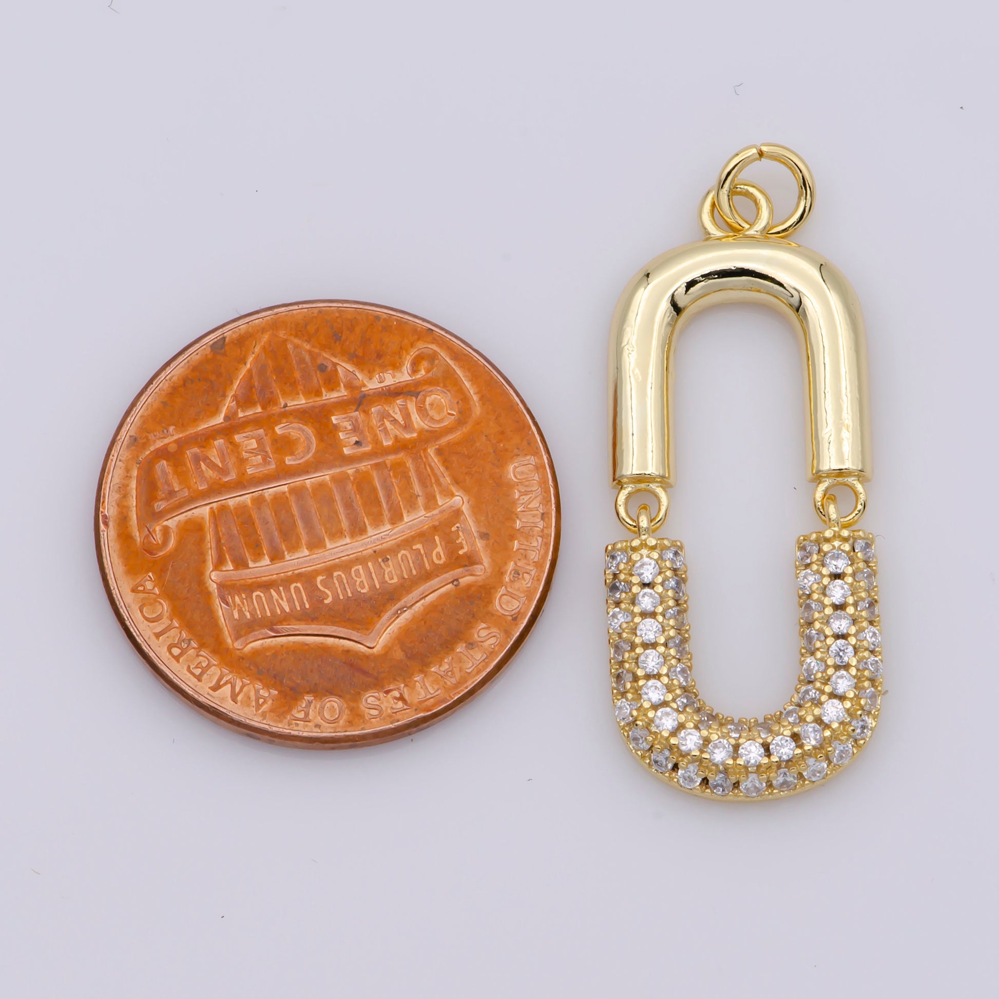 Dangle U Charm Link Geometric for Earring Necklace Component Gold Cubic Zirconia Oval shaped Charm