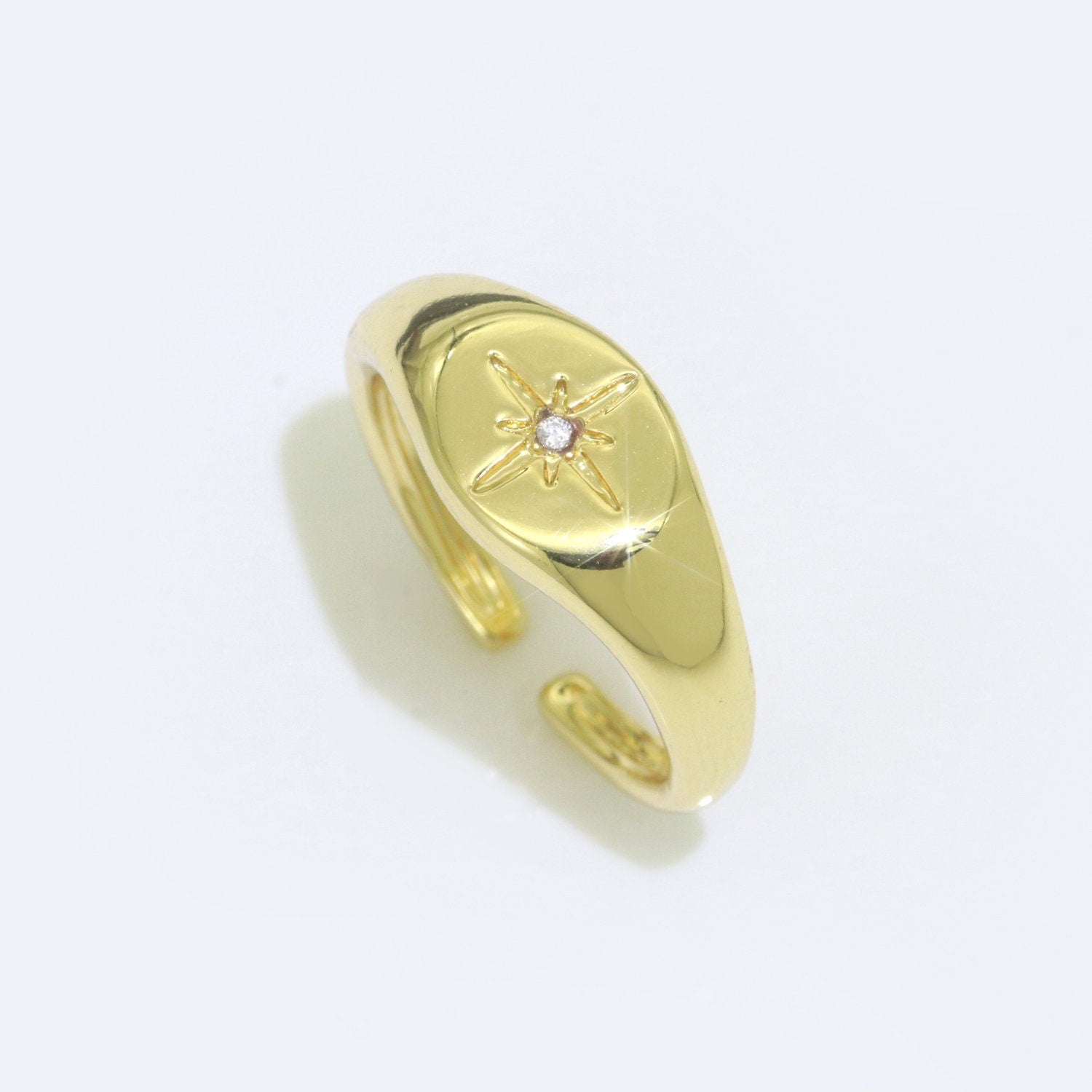 1pc North Star of the Universe Gold Ring, Solitaire CZ Milkyway Adjustable Gold Signet Ring, Simple Ring,Circle Ring- RING-610, S-108