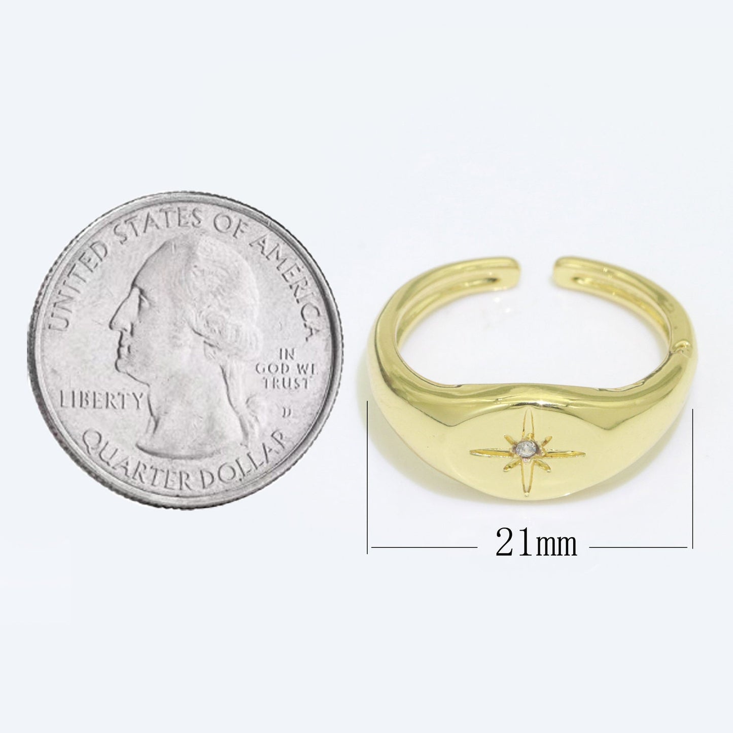 1pc North Star of the Universe Gold Ring, Solitaire CZ Milkyway Adjustable Gold Signet Ring, Simple Ring,Circle Ring- RING-610, S-108