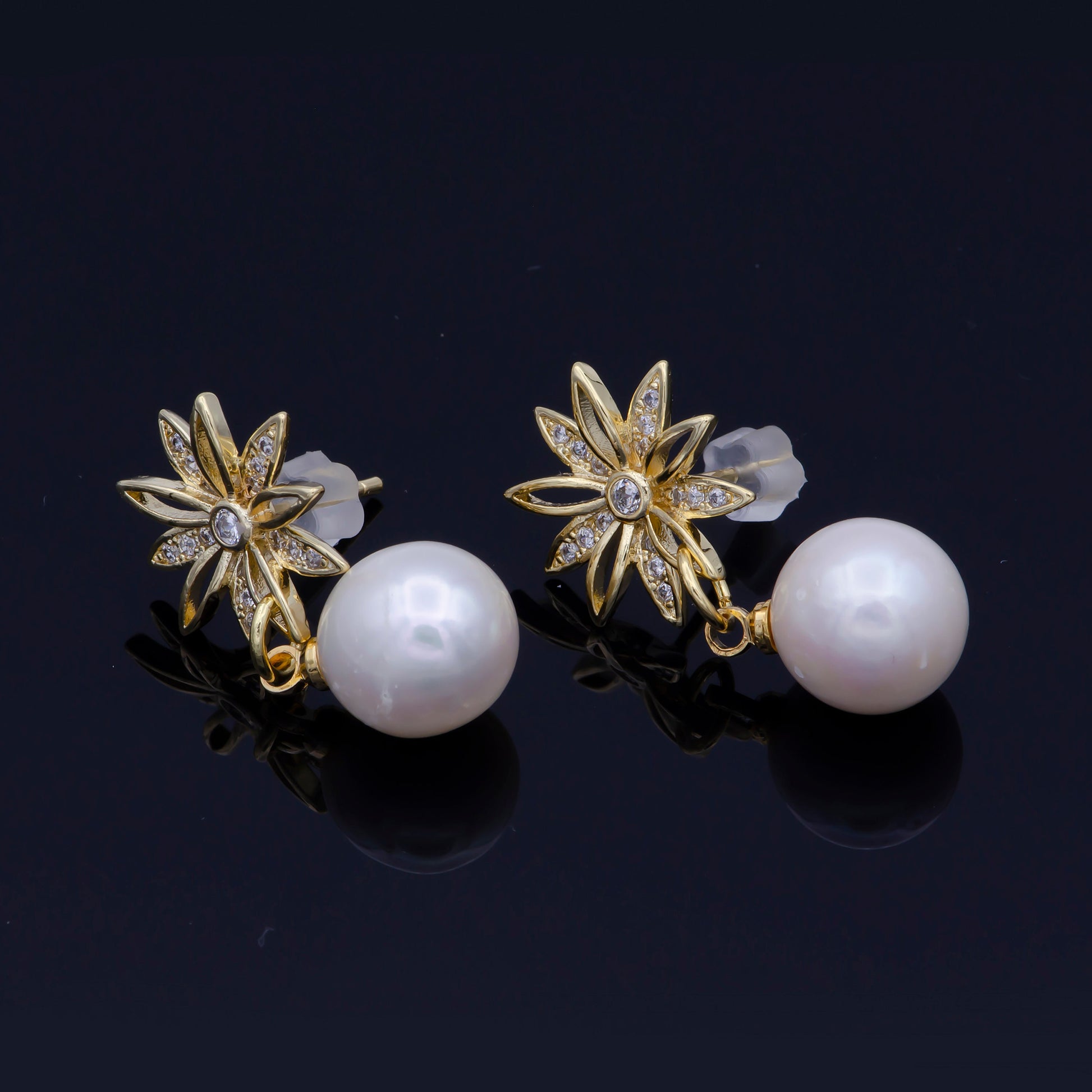 Faux Pearl Stud • Floral Stud Earrings • Pearl Earrings • Pearl Dangle Charm Earring • Bridesmaids Jewelry • Gift for Her •