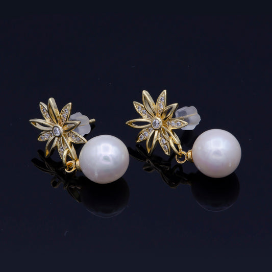 Faux Pearl Stud • Floral Stud Earrings • Pearl Earrings • Pearl Dangle Charm Earring • Bridesmaids Jewelry • Gift for Her •