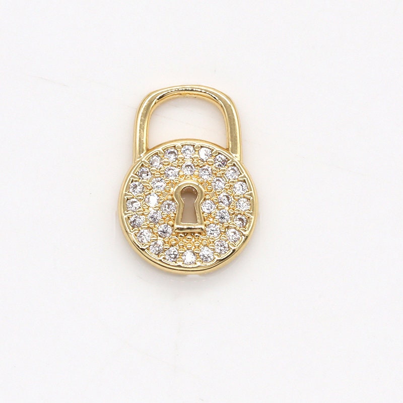 Mini PadLock Clear CZ Lock Charms, Micro Pave Gold Padlock Charms, Circle Lock Pendant, Padlock Necklace Bracelet Earring Charm, 791