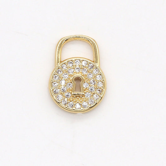 Mini PadLock Clear CZ Lock Charms, Micro Pave Gold Padlock Charms, Circle Lock Pendant, Padlock Necklace Bracelet Earring Charm, 791