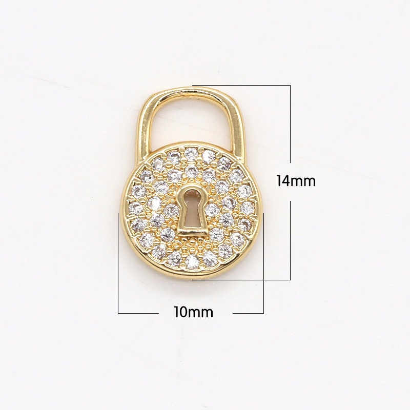 Mini PadLock Clear CZ Lock Charms, Micro Pave Gold Padlock Charms, Circle Lock Pendant, Padlock Necklace Bracelet Earring Charm, 791