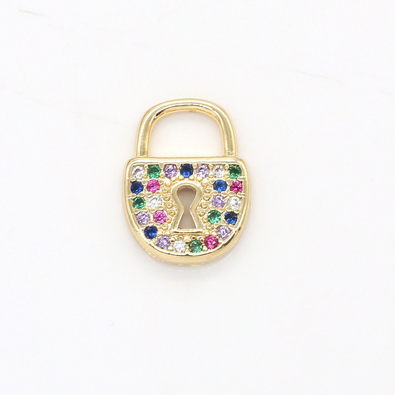 Mini Bucket Lock Charms, Rainbow Micro Pave Gold Padlock Charms, Padlock Pendant, Lock Pendant, Padlock Necklace Bracelet Earring Charm, 784