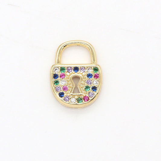 Mini Bucket Lock Charms, Rainbow Micro Pave Gold Padlock Charms, Padlock Pendant, Lock Pendant, Padlock Necklace Bracelet Earring Charm, 784