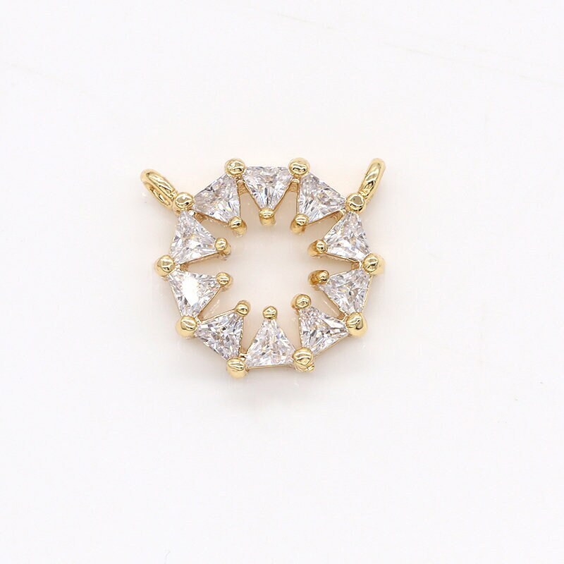 Gold Sun CZ paved Connectors, Bright CharmCubic Micro paved,Celestial Jewelry Craft Supply, Sunshine, Sunburst, Nature Lover Gift,-781
