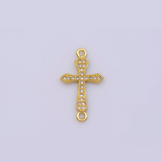 CZ Micro Pave Cross Connector, Cross Link connector for Bracelet, Necklace 24k Gold Filled Charm Connector