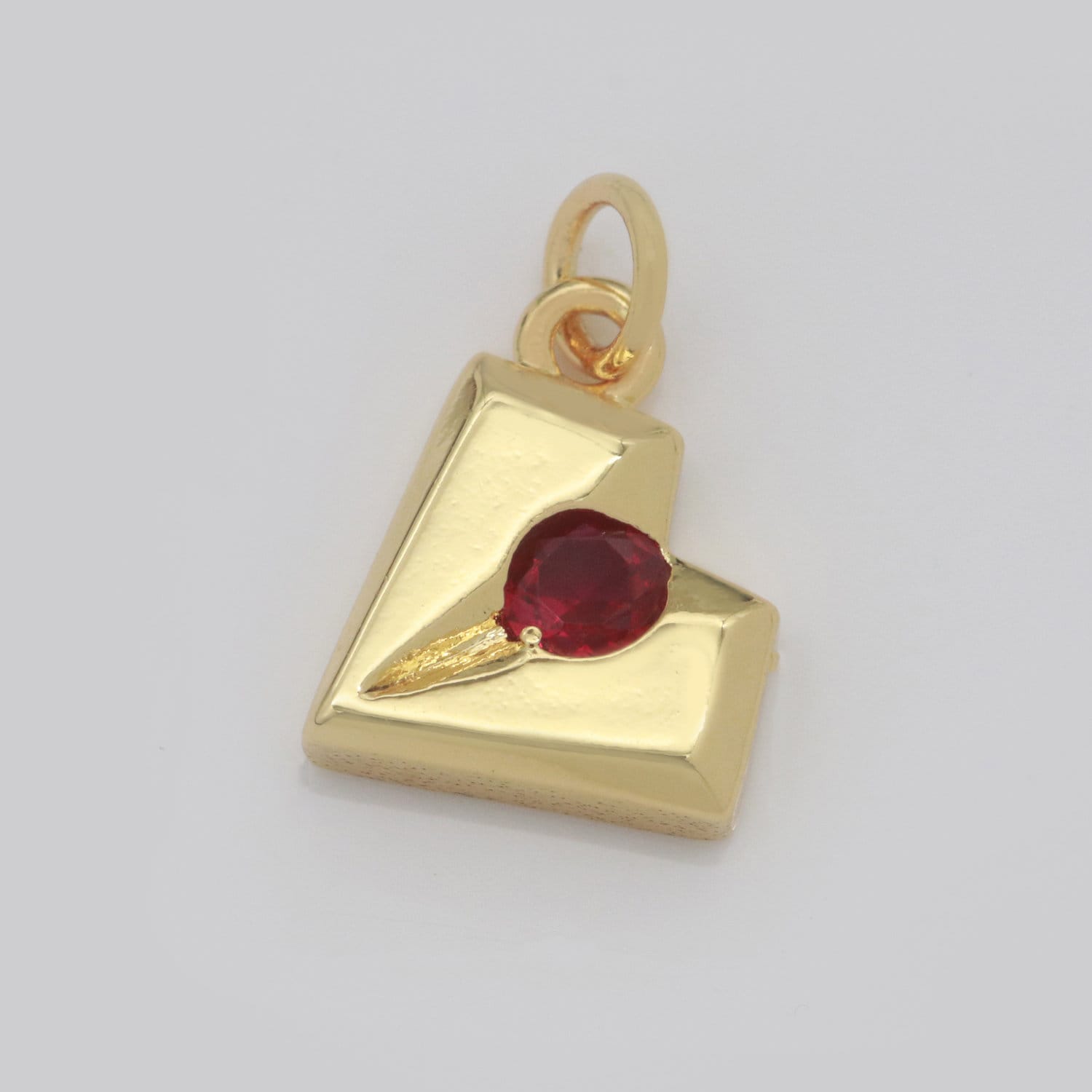 Airplane Charm- Fold and Fly Pendant - Red CZ Solitaire Dainty Charm - for Necklace Bracelet Earring Component M-743